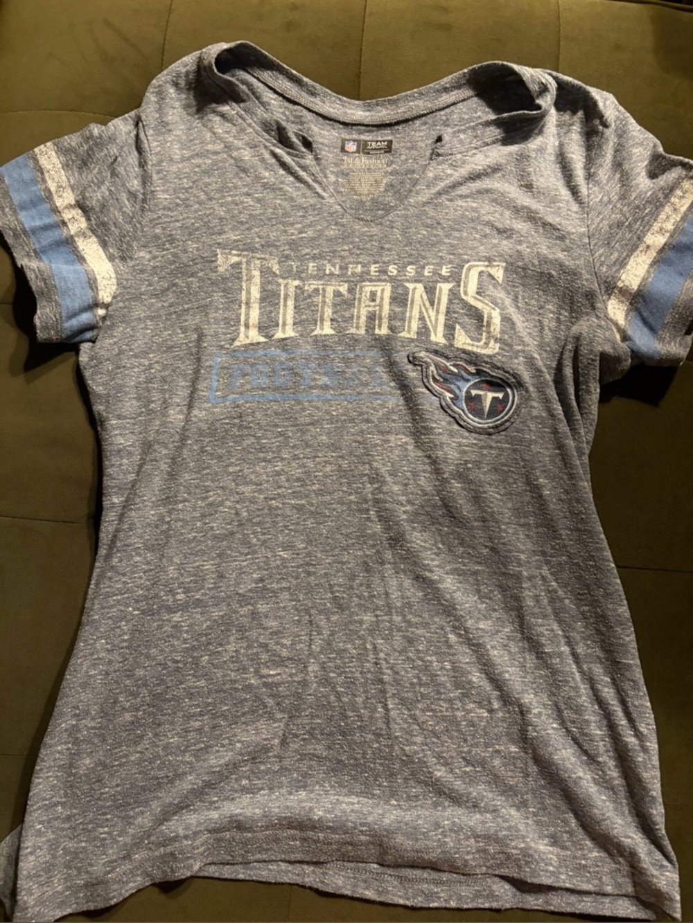 Tennessee Titans V-Neck Tee - Blue/Gray Heather, Size 2XL